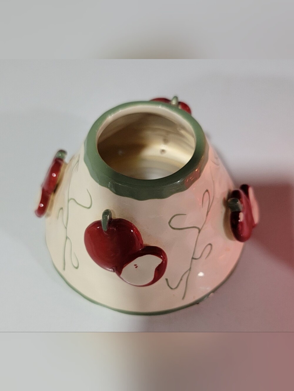 Ceramic Apple Motif Candle Topper (like new)
